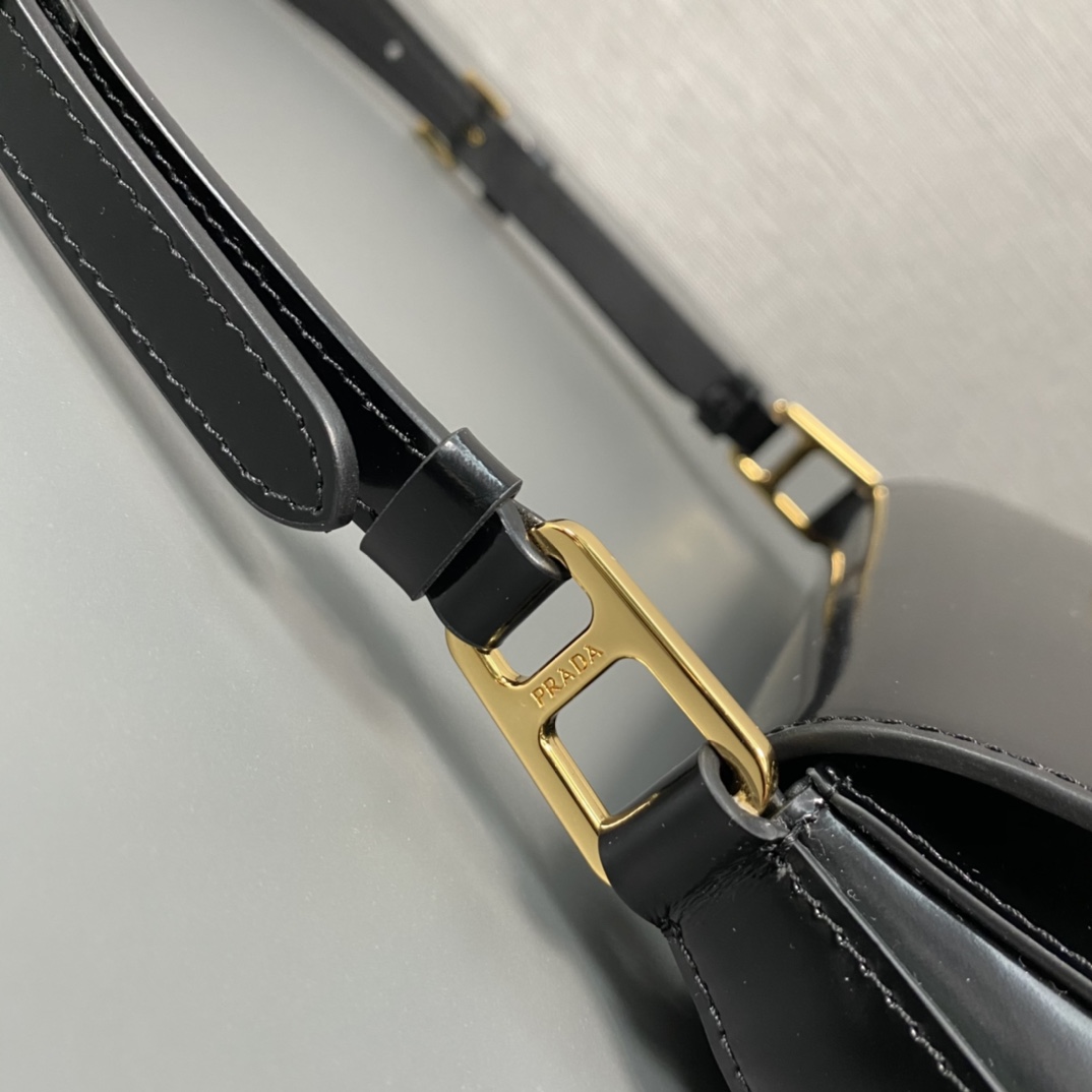 Prada Brushed Leather Shoulder Bag Handbag Black 1BD345